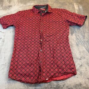 Consequence Red Black Floral Tile Short Sleeve Button Up Shirt Mens Large